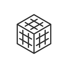 Grid 3d model, linear icon, the cube is divided into polygons, tool 3D programs. Line with editable stroke