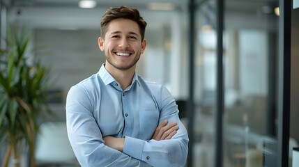 Confident handsome businessman wearing gray suit