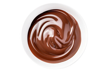 Liquid chocolate in a plate isolated on transparent background.