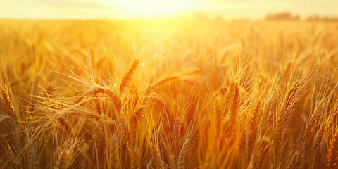 Golden Wheat Ears at Rural Sunset

