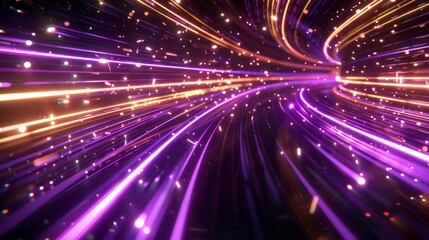 Obraz premium Vibrant abstract background with streaks of light in motion, creating a dynamic and futuristic visual effect in purple and orange hues.