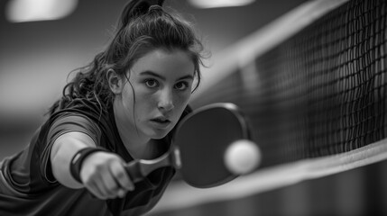 Woman in striped dress playing tennis