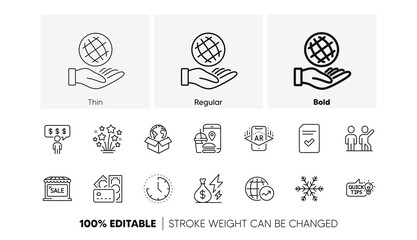 Market sale, World statistics and Safe planet line icons. Pack of Teamwork, Money, Electricity price icon. Education idea, Fireworks stars, Employee benefits pictogram. Air conditioning. Vector