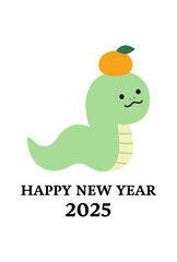 Fototapeta premium 2025年巳年の年賀状テンプレート 蛇年 みかん かわいい ベクター 
