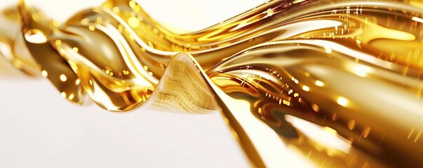 Deep gold wave abstract background, rich and reflective, isolated on white