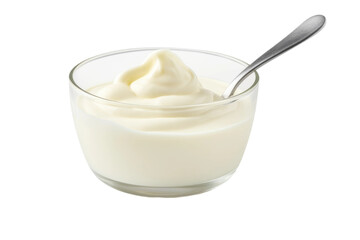 Silvery Spoon Stirs Creamy Dream: A Yogurts Tale on a White or Clear Surface PNG Transparent Background.