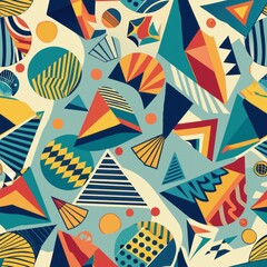 Obraz premium Seamless pattern of collage shapes inspired by geometric patterns and abstract designs, Generative AI