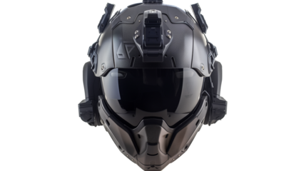 modern military helmet equipped with latest technologies isolated on solid transparent background, helmet cut out 