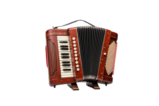 Melodic Memories: A Nostalgic Accordion Tale on a White or Clear Surface PNG Transparent Background.