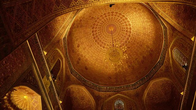 Golden dome interior of Gur Emir Amir Temur mausoleum
