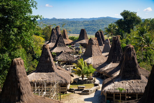 Thatched roofs of houses in Kampung Praijing, Sumba Island, Indonesia