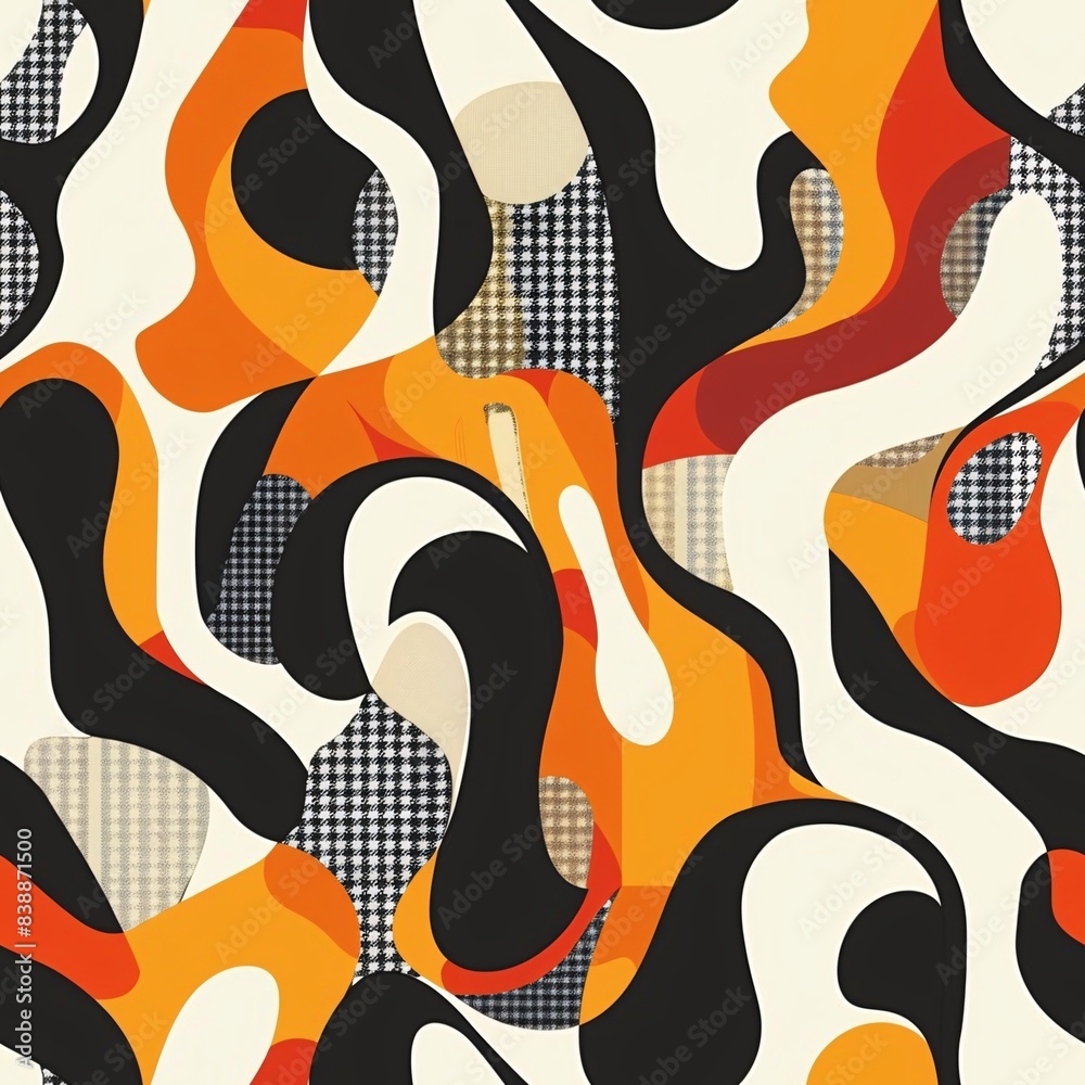 Poster A seamless pattern of abstract modern design elements with a mix of smooth curves and angular forms, creating a balanced and contemporary look
