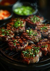 Yakiniku - Grilled meat served with dipping sauces, often prepared at the table. 