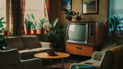 retro television on vintage interior room