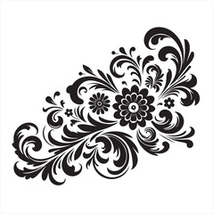 A collection of black silhouette vector pictures containing elegant roses and others with foliage clipart.