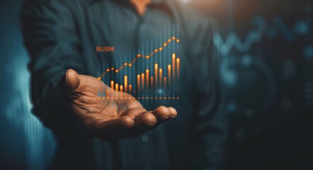 Interest rates and dividends, businessmen hold arrow ICONS and percentage with chart indicators of investment growth, analysis of financial growth charts, business planning.