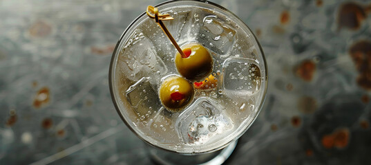 Classic Martini Overhead with Olive Garnish