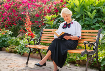 Fototapeta premium Elder woman reading a book