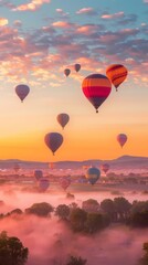 Fototapeta premium Hot air balloons floating in the sky at sunrise