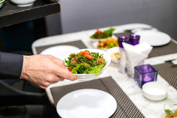 Person Holding Bowl of Salad on Table