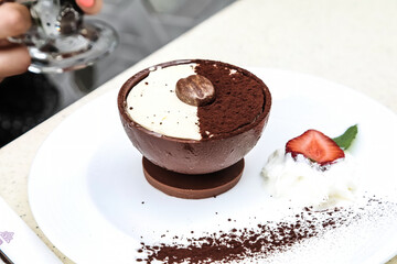 Delicious Chocolate Dessert With Strawberry on a Plate