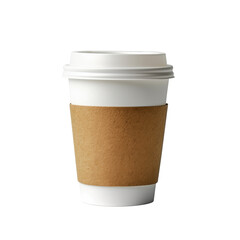 Disposable Paper Coffee Cup with Sleeve isolated on transparent background