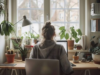 A person working remotely from home.
