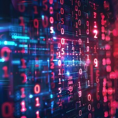 Fototapeta premium Abstract background of binary code in a vibrant, futuristic style representing data, technology, and digital transformation.