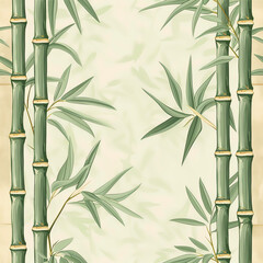 Fototapeta premium Bamboo border, muted greens, flat design, repeating pattern