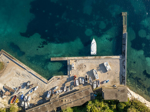 Aerial view of Sveti Nikola Island Harbor in Montenegro