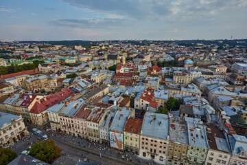 view of catholic cathedral in Ukraine, panoramic view of the city Lviv