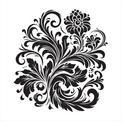 A collection of black silhouette vector pictures containing elegant roses and others with foliage clipart.