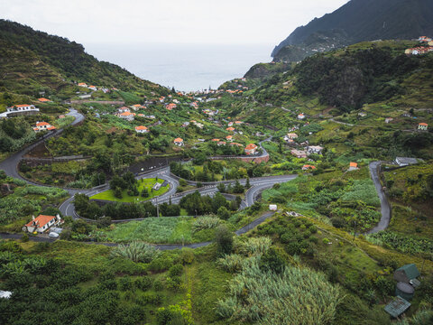 tipical town of north of madeira from aerial view