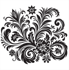 A collection of black silhouette vector pictures containing elegant roses and others with foliage clipart.