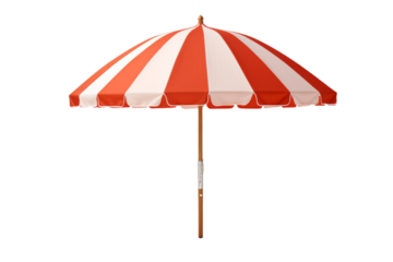 Serene Symmetry: A Red and White Striped Umbrella on a White or Clear Surface PNG Transparent Background.