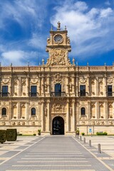 Fototapeta premium vertical view of the San Marcos Convent on the Bernesga River in downtown Leon