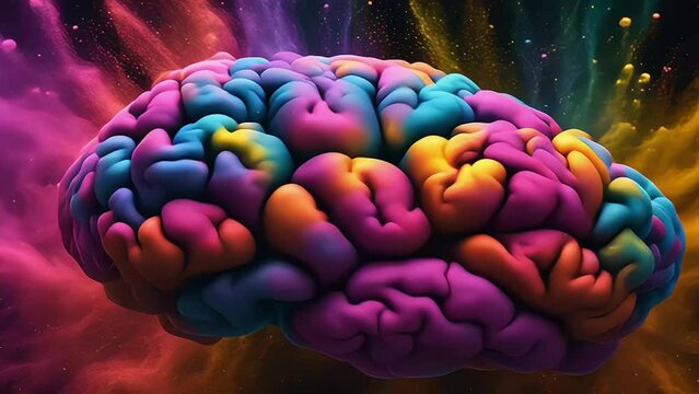 Creativity concept with a brain exploding in colors. Mind blown concept. Generative AI