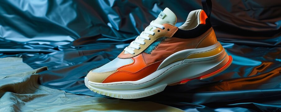 studio picture illustration of sneakers pair shoesin studio, for running, free time, summer trendy colors