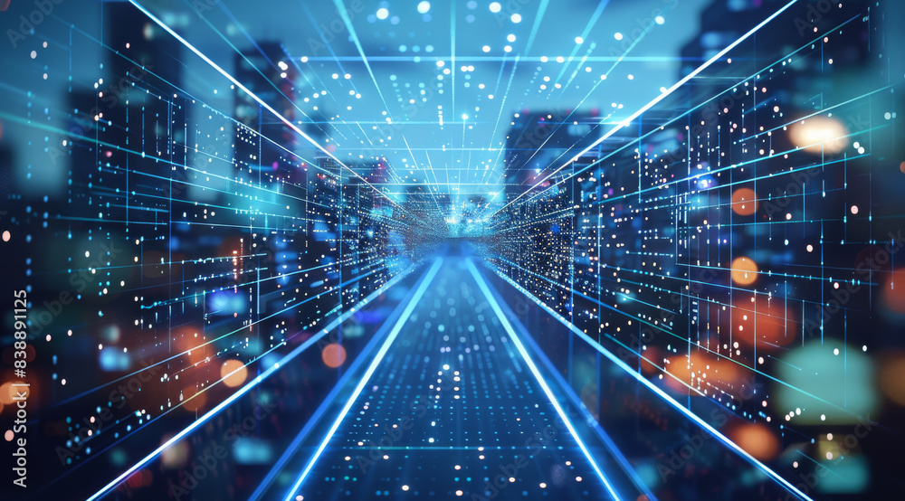 Poster digital chips, there are looming bridges connecting each other, like bridges, connecting the chips, 