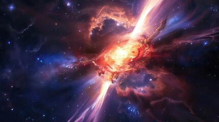 Brilliant quasar emitting powerful jets of energy, cosmic lighthouse