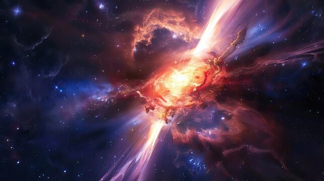 Brilliant quasar emitting powerful jets of energy, cosmic lighthouse