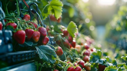 A robotic picker efficiently navigating through the strawberry fields leaving behind perfectly picked fruit.