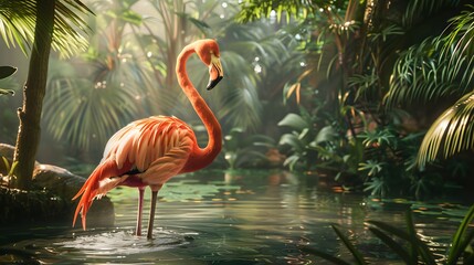Fototapeta premium Illustration disign of a pink flamingo. Ai Generate.
