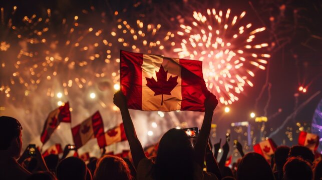 Canada independence day. City landscape with fireworks illustration generated by ai - Powered by Adobe