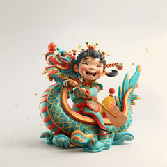 3D illustration of a joyful child in traditional Chinese  Dragon Boat Festival