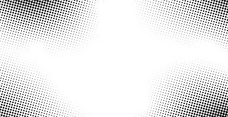 Abstract gradient halftone wave dotted textured pattern. Black grunge speckle on white background overlay. Retro comic pop art backdrop with halftone dots design