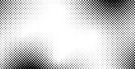 Abstract gradient halftone wave dotted textured pattern. Black grunge speckle on white background overlay. Retro comic pop art backdrop with halftone dots design