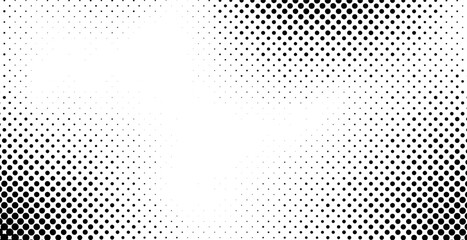 Abstract gradient halftone wave dotted textured pattern. Black grunge speckle on white background overlay. Retro comic pop art backdrop with halftone dots design