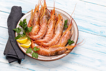 Fresh seafood. Plate with langoustines