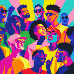 Illustration of a divers LGBTQIA community gathering in celebration